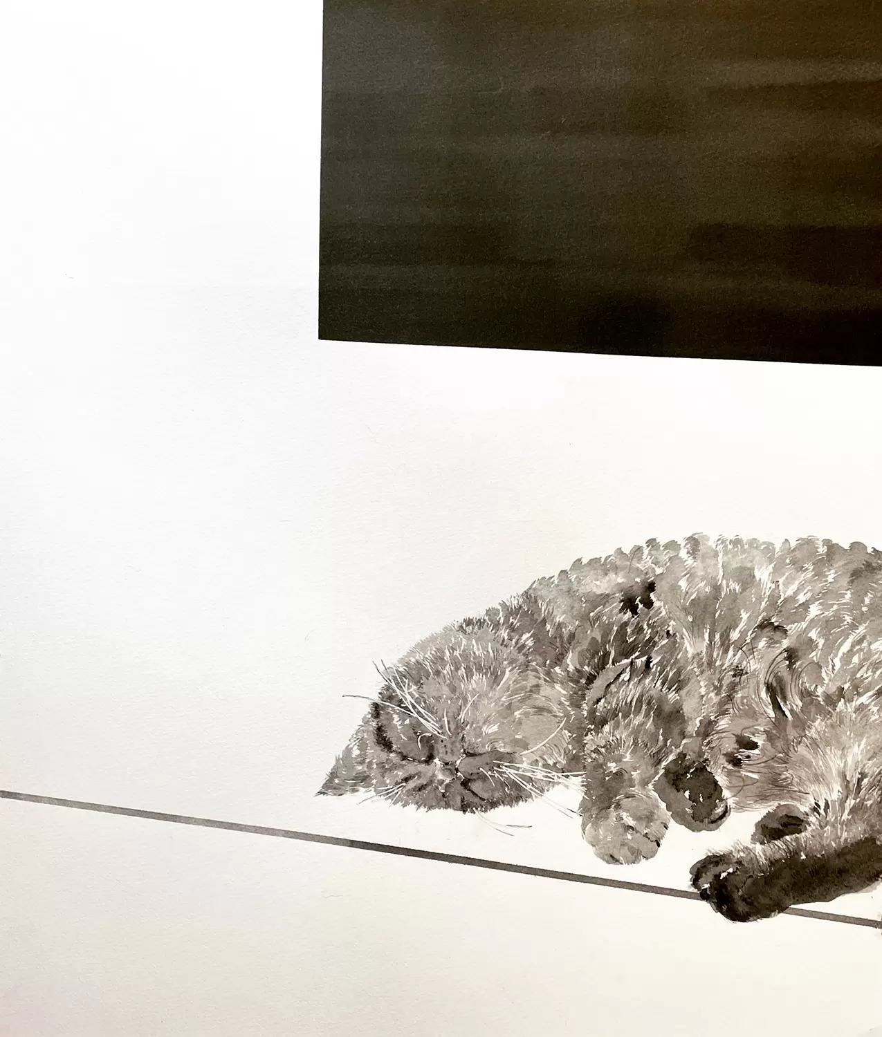 アーティストが描いた水墨画のような美しいネコの陶器アート
