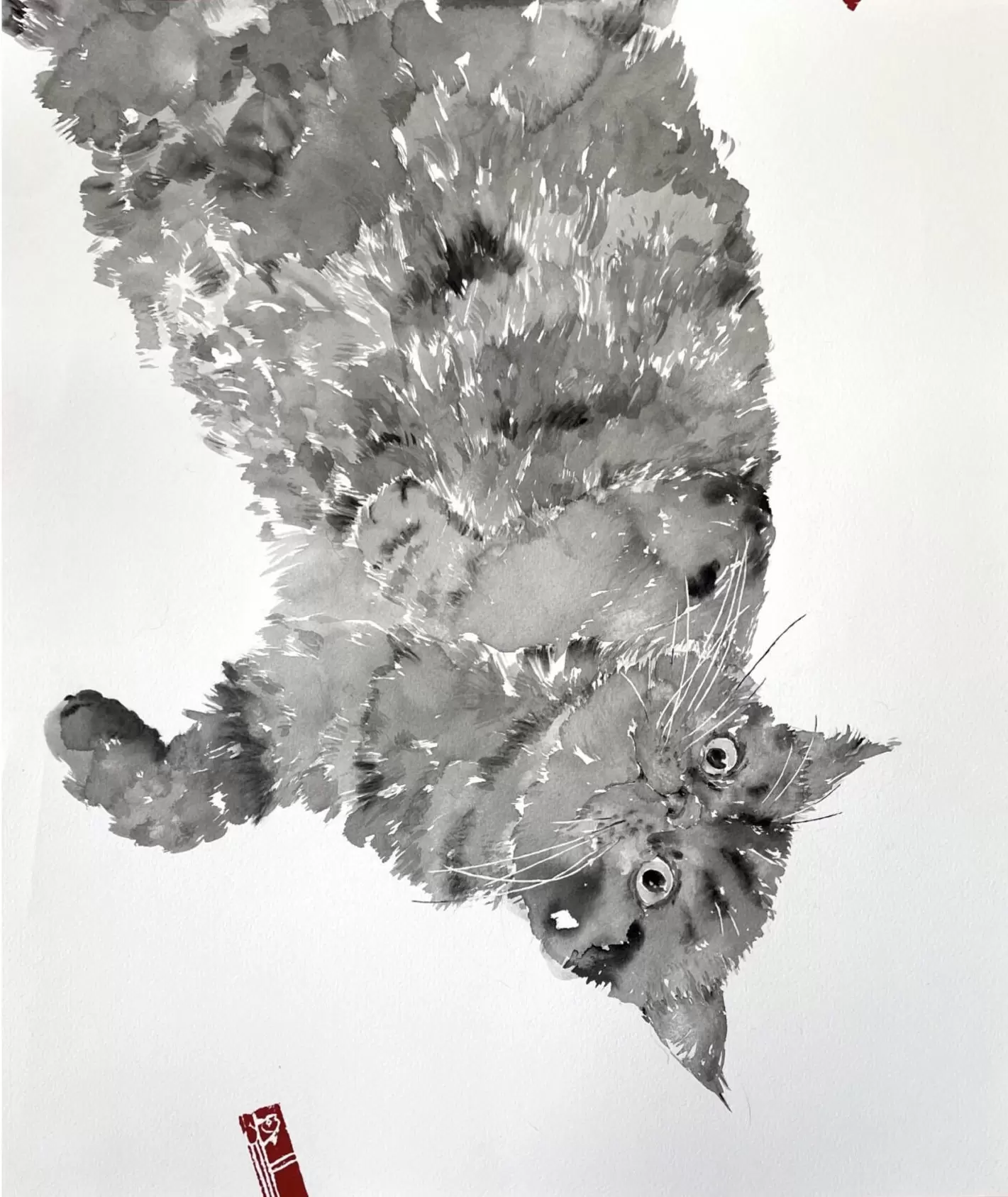 アーティストが描いた水墨画のような美しいネコの陶器アート