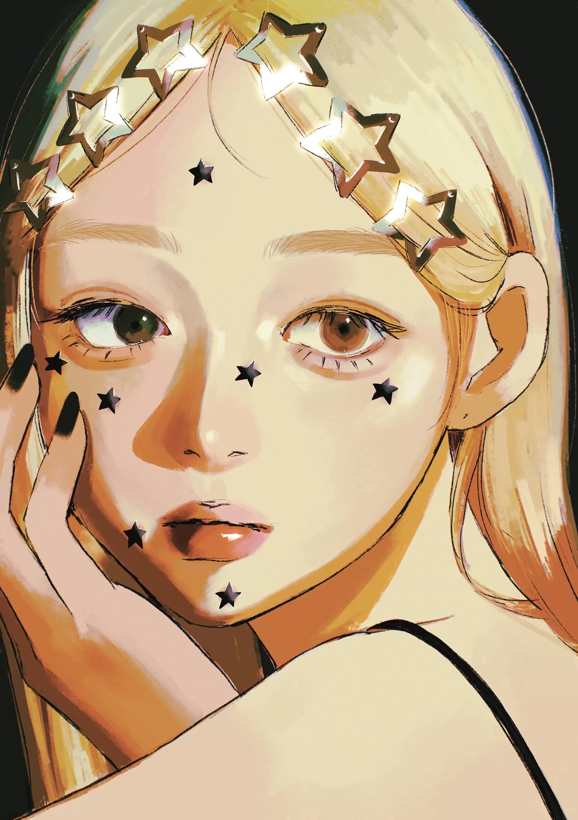 アクリル絵画　過去絵2 美人画 水彩・原画「美人画・黒髪」 絵画 tami suzukake 通販 4874447