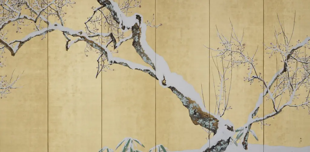 木製屏風 日本画屏風 高さ185cm 四面 / 清姫 入相桜