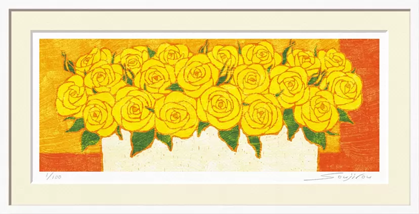 白色花瓶與黃玫瑰 (FW-033, 60 x 30)