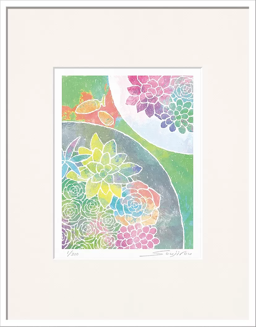 どんぐりと多肉植物寄せ植え（PP-002-4・半切） by 藤谷壮仁郎