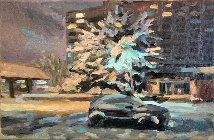 Tree and Car in Snow