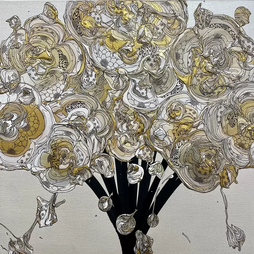 Abstract Bouquet 260219 (Pearl White x Gold)