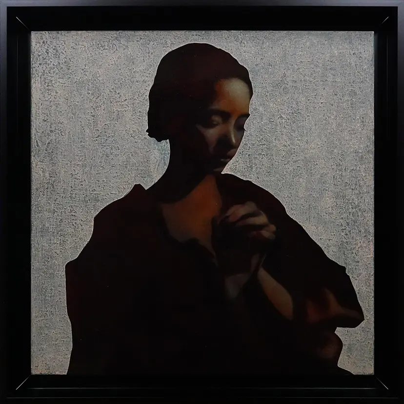 ベトナム絵画　額付き絵画残り2点　「祈り 」アオザイ少女　人物画 ベトナム絵画 額付き絵画残り2点 「祈り 」アオザイ少女 人物画
