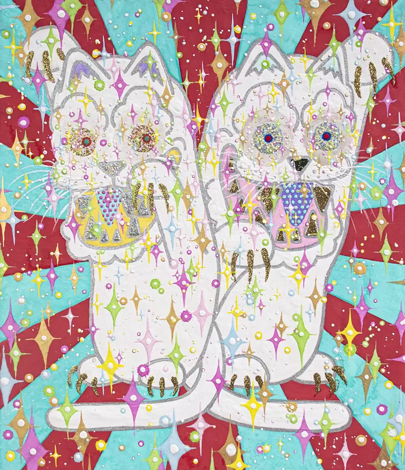 絵画 。壁掛け絵手描き【猫たちのデートの中で素敵なこと】 絵画 。壁掛け絵手描き【猫たちのデートの中で素敵なこと】