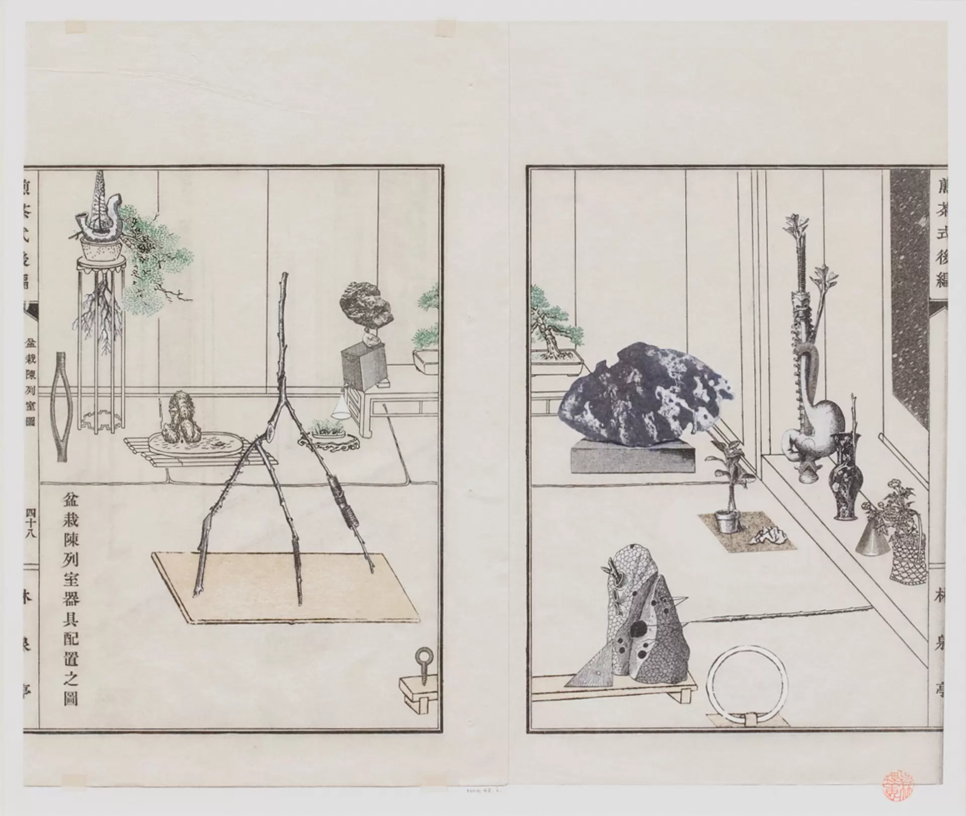 室内画48－盆栽と内臓のある室内