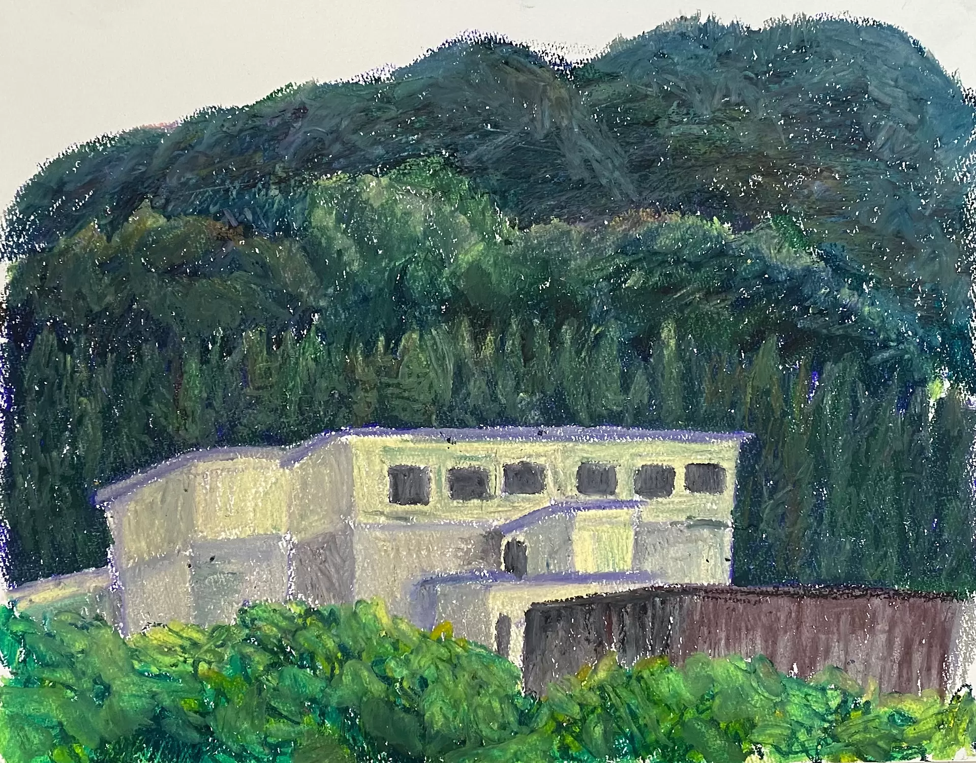 田舎のスケッチ/白い建物と山