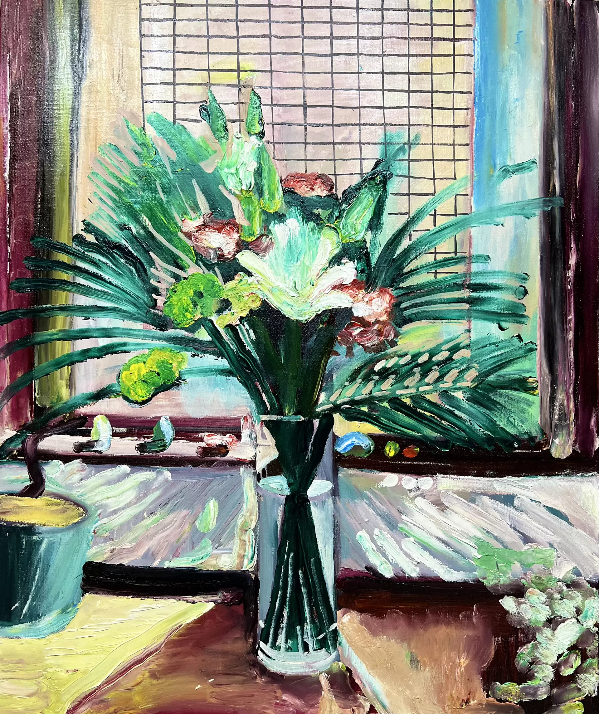 免费照片： 花瓶中红色花朵和浆果的水彩画，艺术圣诞背景, image size:1920x2289