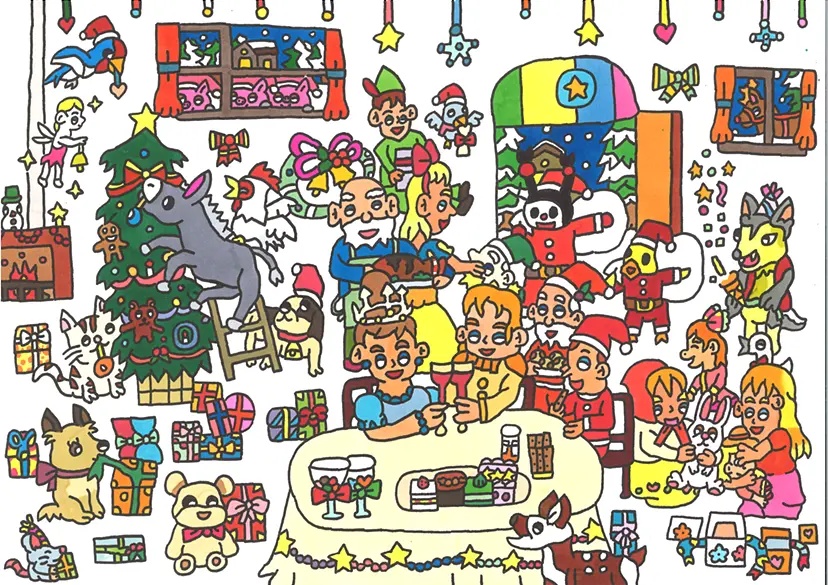 昔話の仲間たちとクリスマスパーティ　/　© sayaka yokomizo / studio COOCA by studio COOCA（スタジオクーカ）
