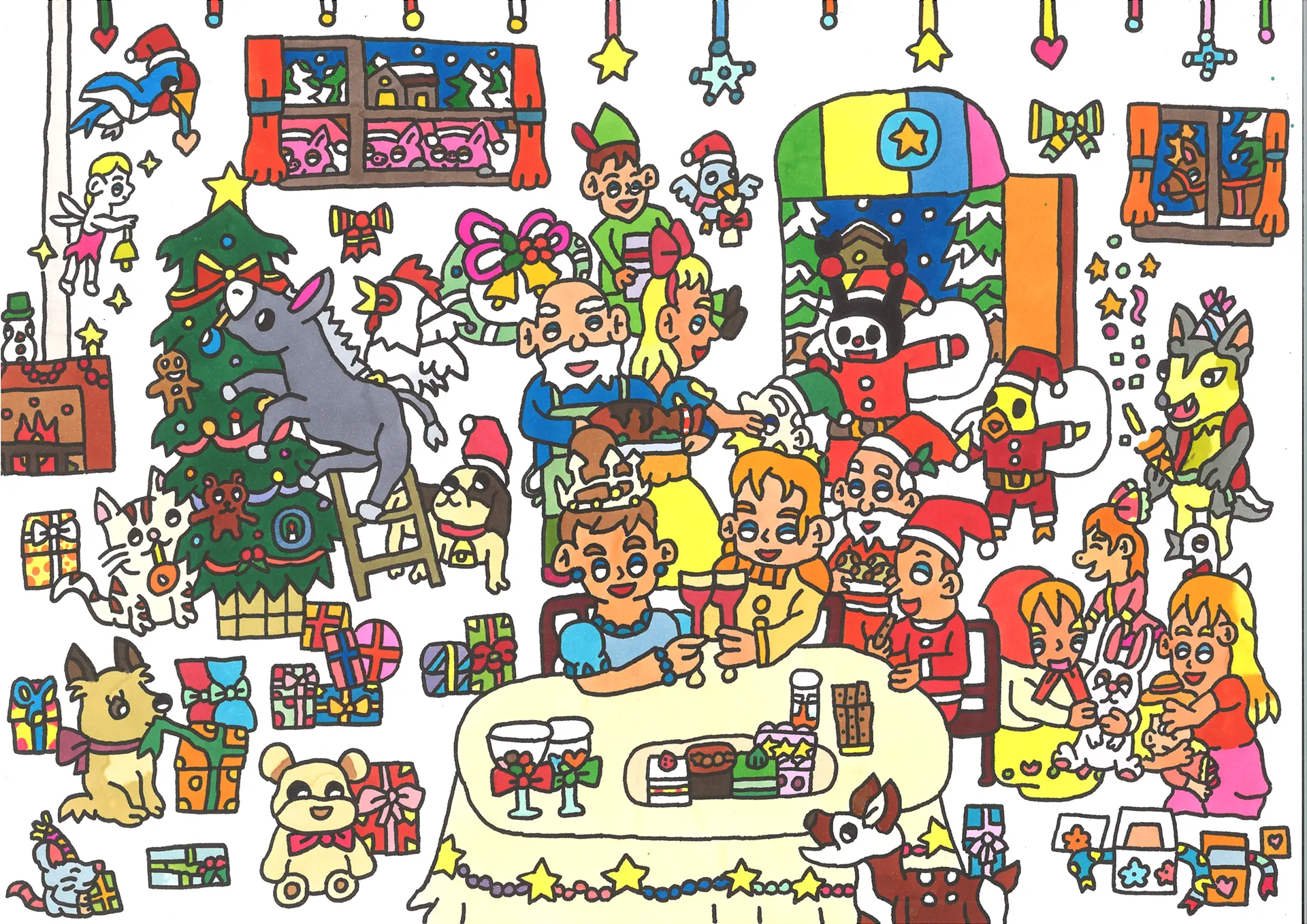昔話の仲間たちとクリスマスパーティ　/　© sayaka yokomizo / studio COOCA