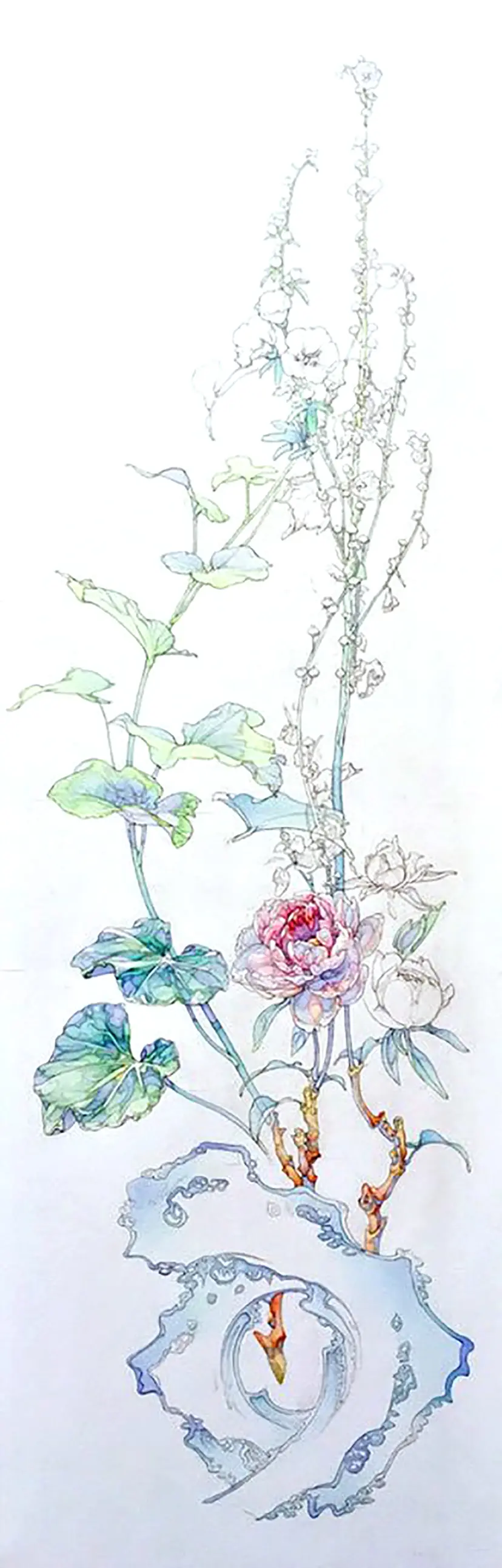 怪石花卉圖 by 李 晶玉