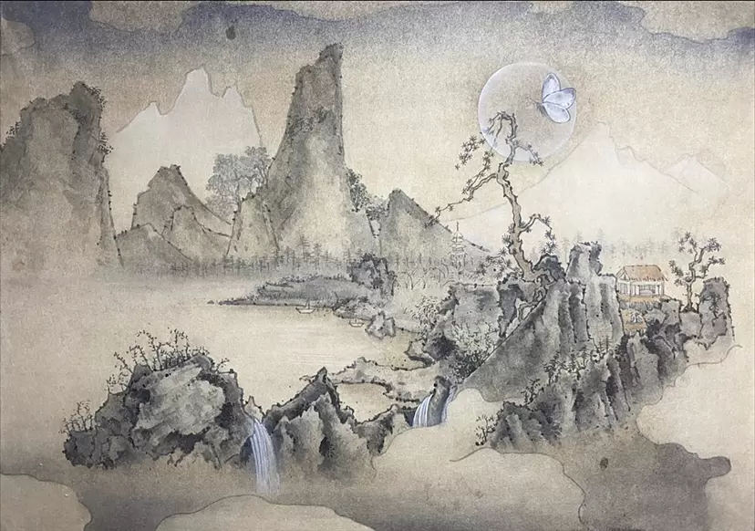 日本画　水墨山水　★手書き　1点モノ★嬉しい額装付！外寸約561×422mm11 Japanese painting Artworks | Online art store for