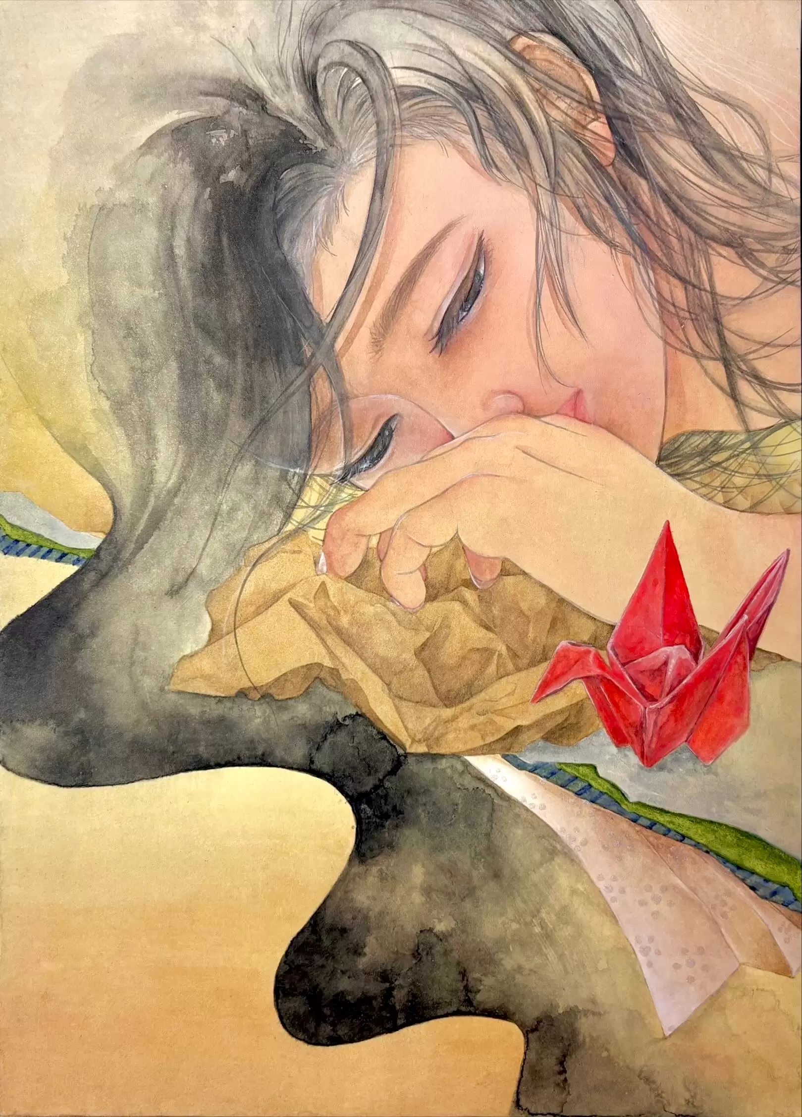 【二羽の鶴の絵画】愛の力 ツル 鶴 つる 日本 風景画 和モダン 2l判 額付き 森のアート