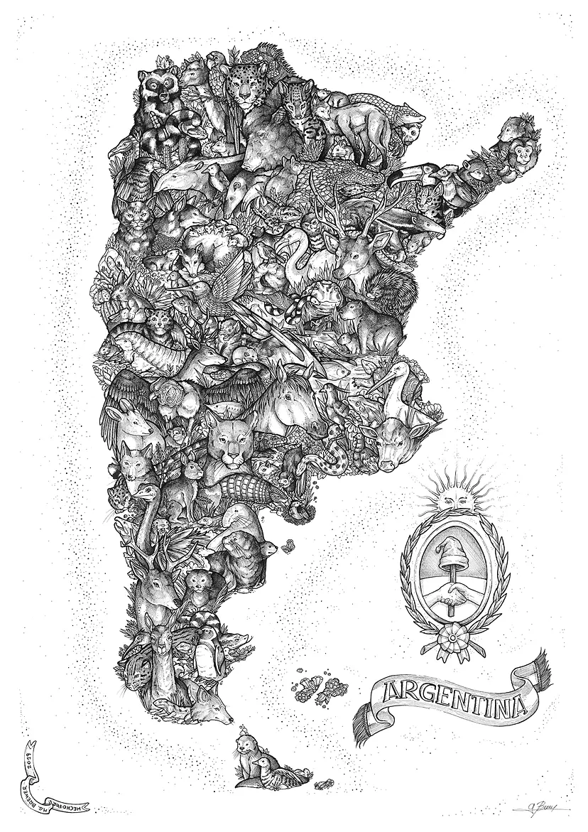 Argentina Animal Map - Monochrome by ガビ