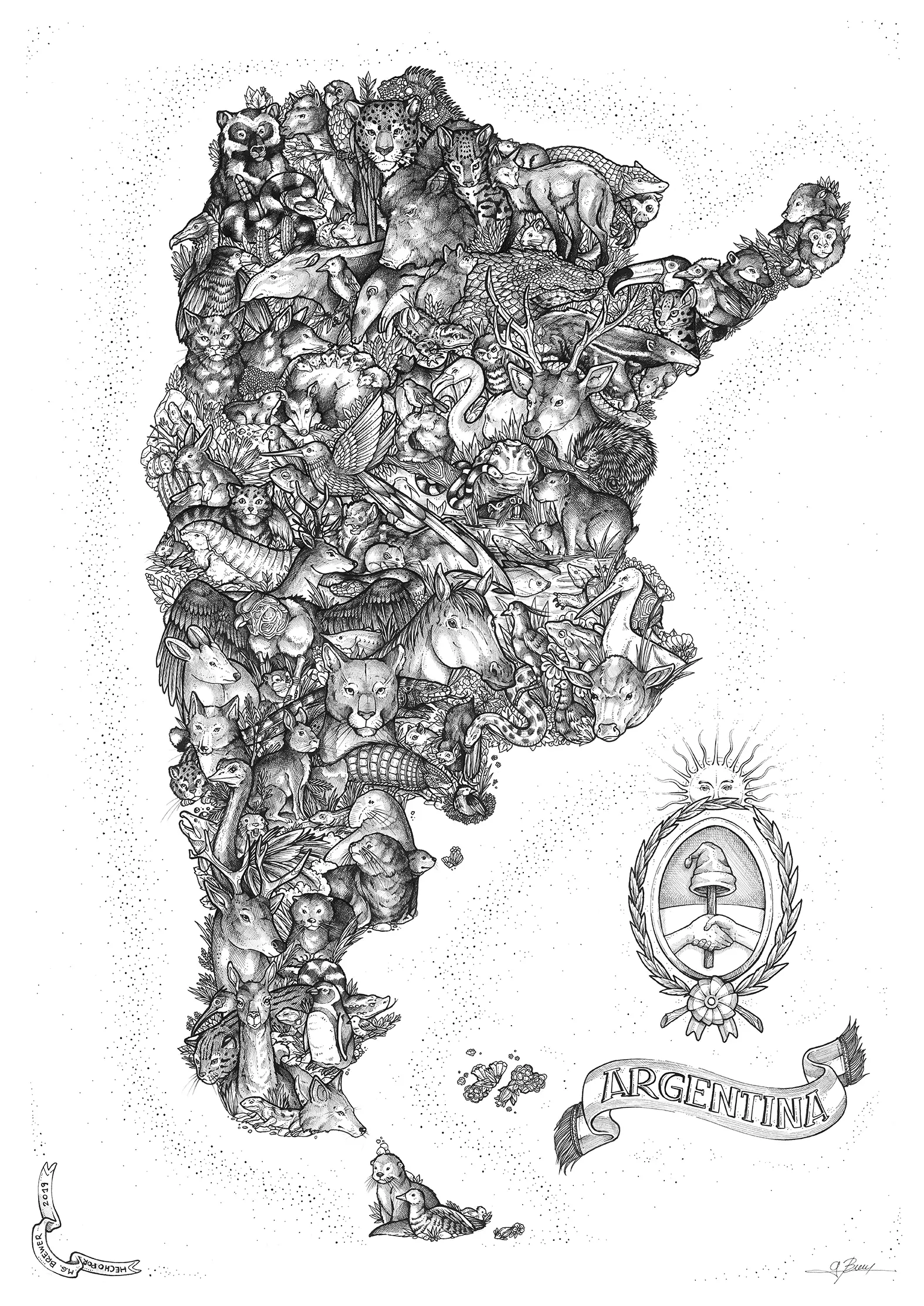 Argentina Animal Map - Monochrome