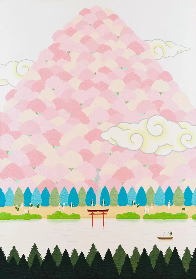 Spring mountain illustration by Masaomi Kato 