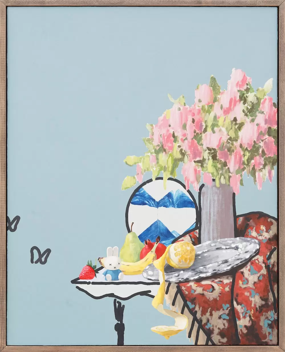 Still Life with Hourglass, Fruits, and Pink Flowers