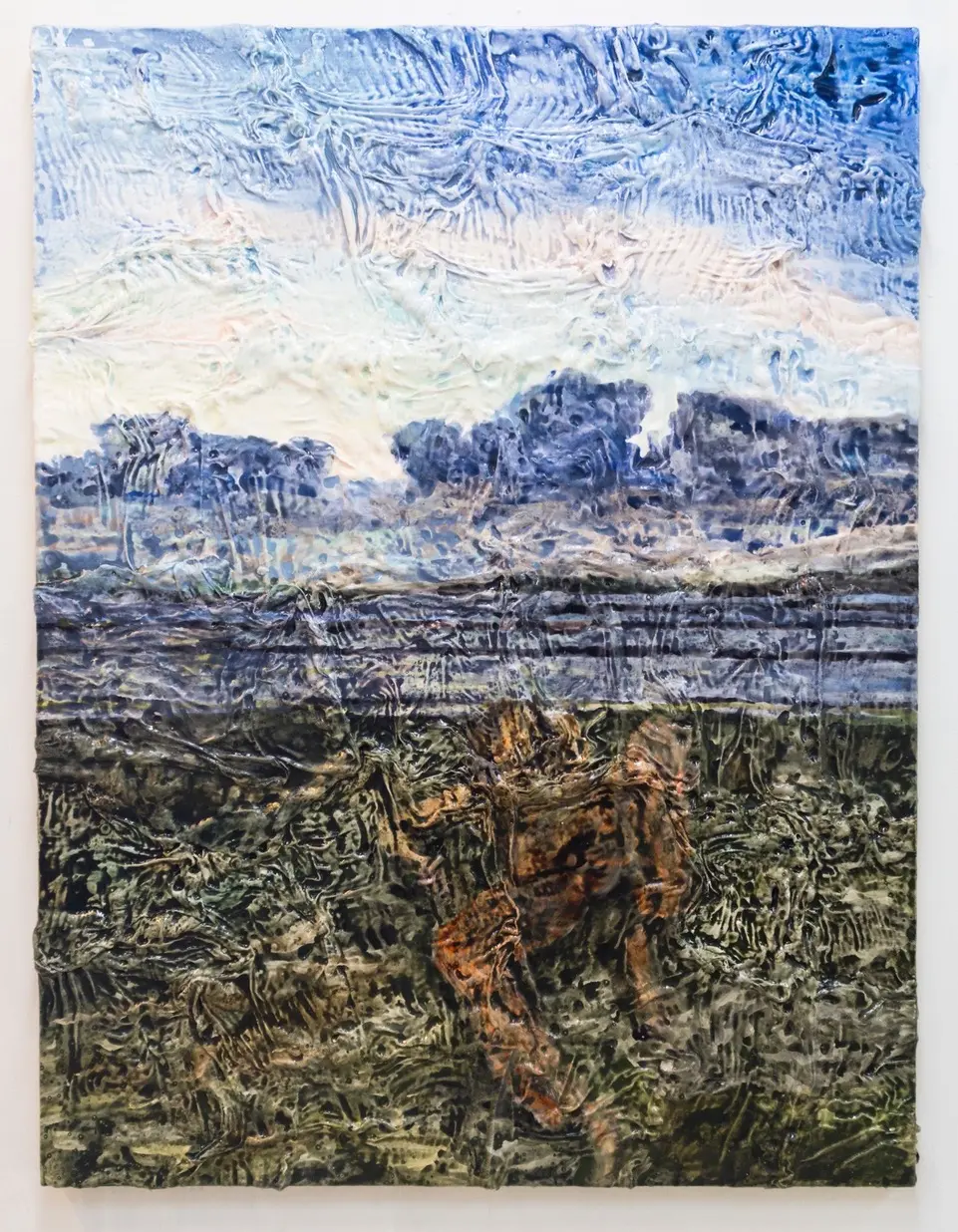 Sea before dawn, reclining man