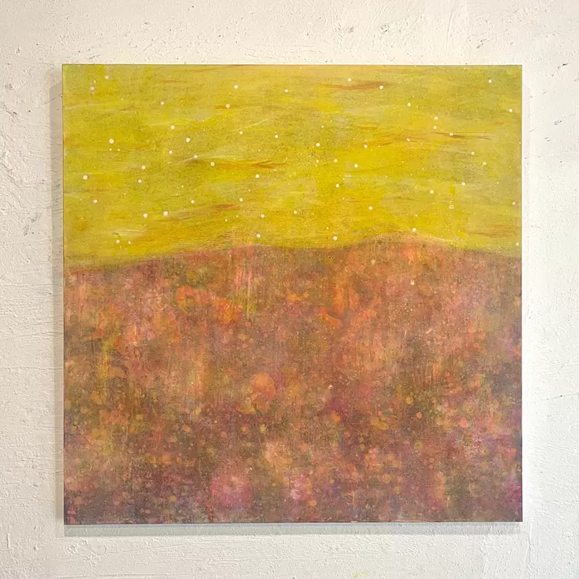 【真作】絵画　橋本高鳳　日本画（色紙）　秋の夜長　柿の木と佇む狸　U167 真作】絵画 橋本高鳳 日本画（色紙） 秋の夜長 柿の木と佇む狸