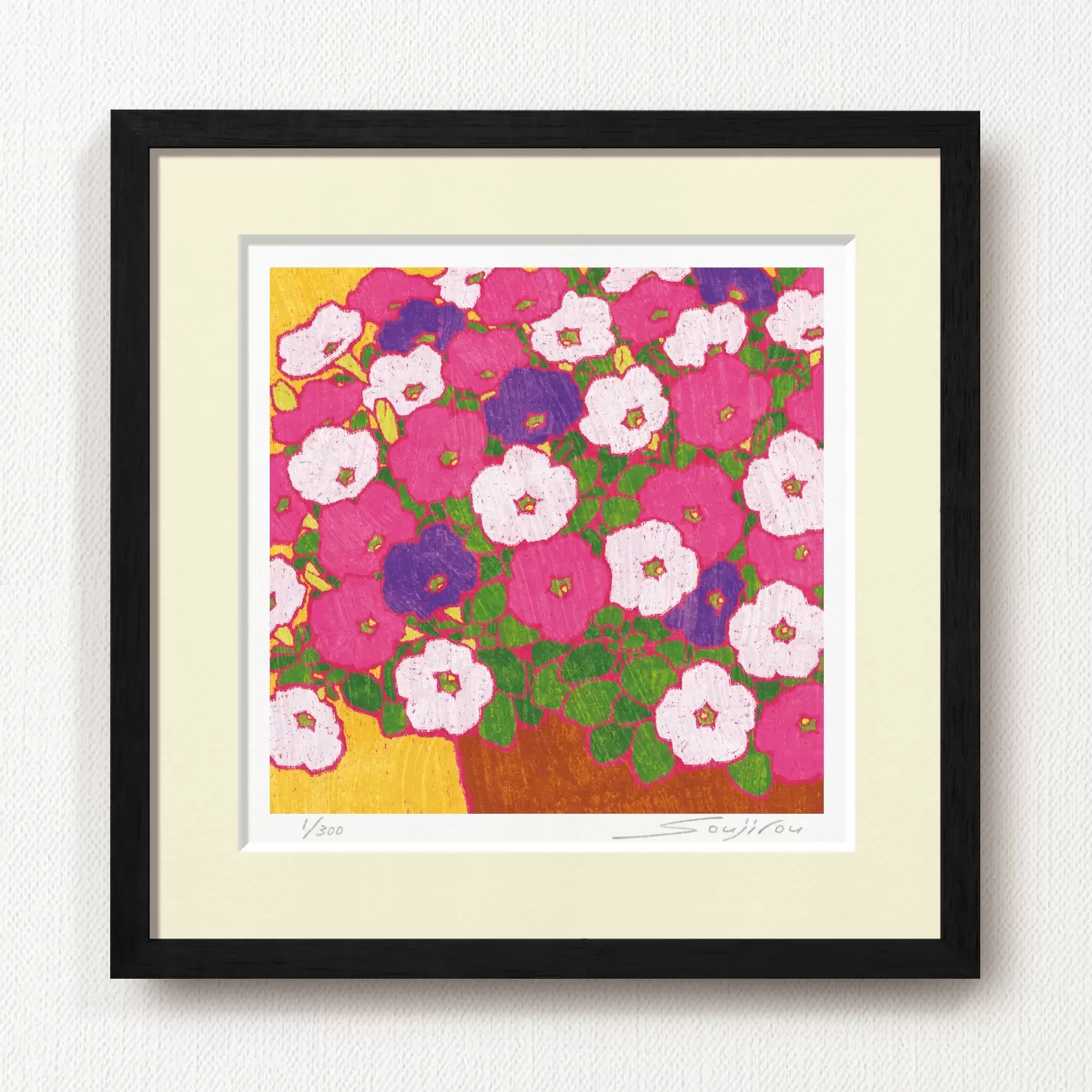 青が散る様ヴィンテージ大きな瞳や繊細に描かれた花模様の前掛けが美しい張子の招き猫 初の油彩で描かれた“BUTTON FLOWER”が目を奪う──SHUN SUDO