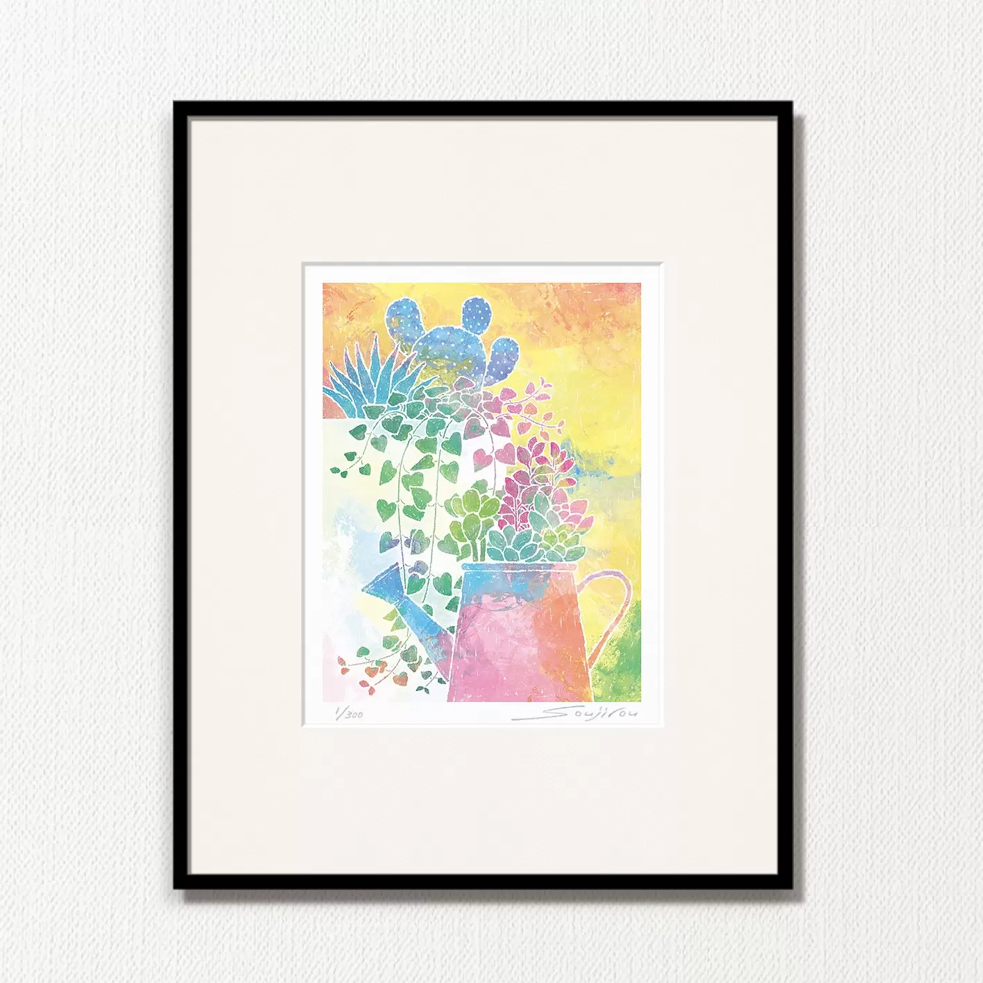 如雨露と多肉植物寄せ植え（PP-003-4・半切） by 藤谷壮仁郎