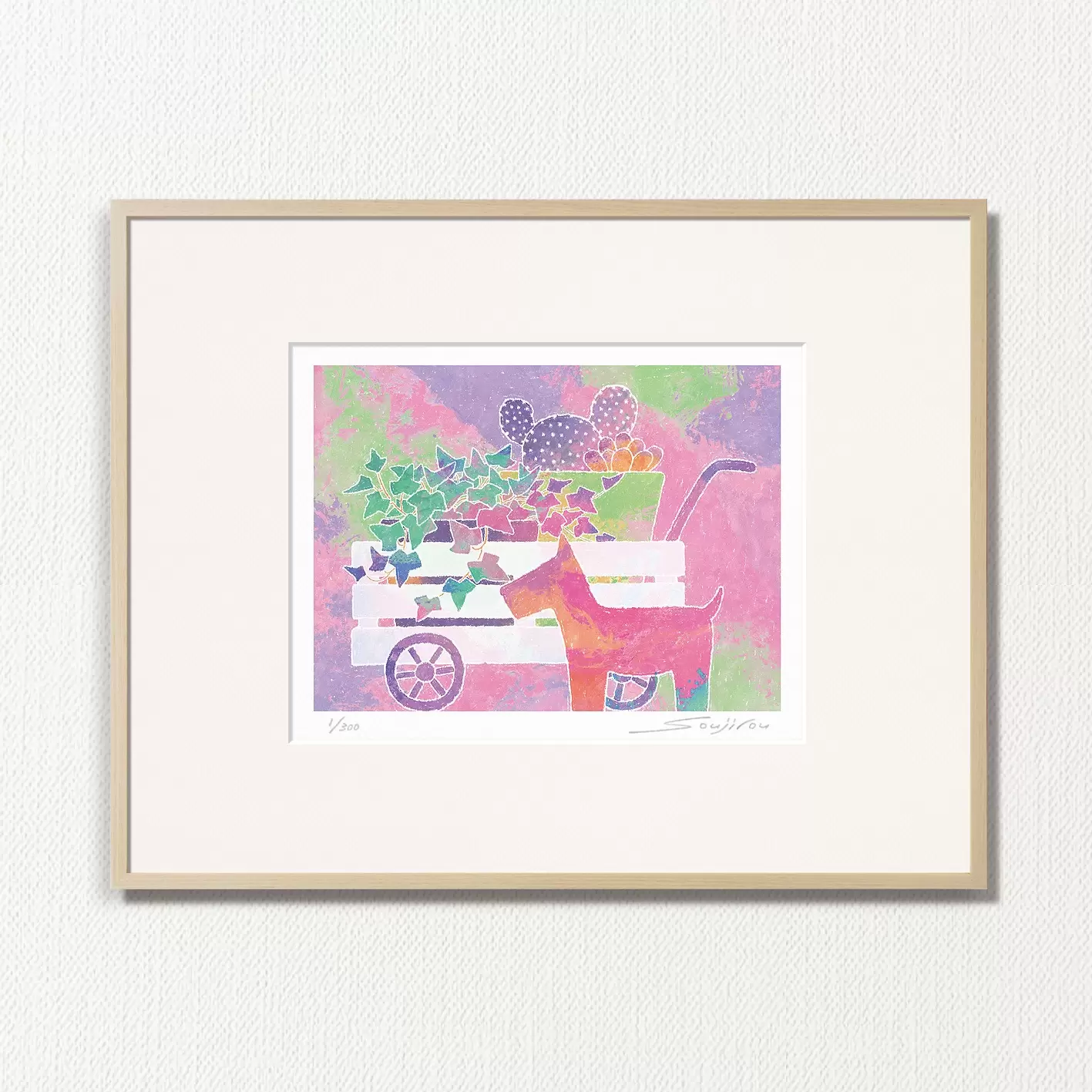 Dog figurines and succulent plant groups (PP-010-4, half cut)