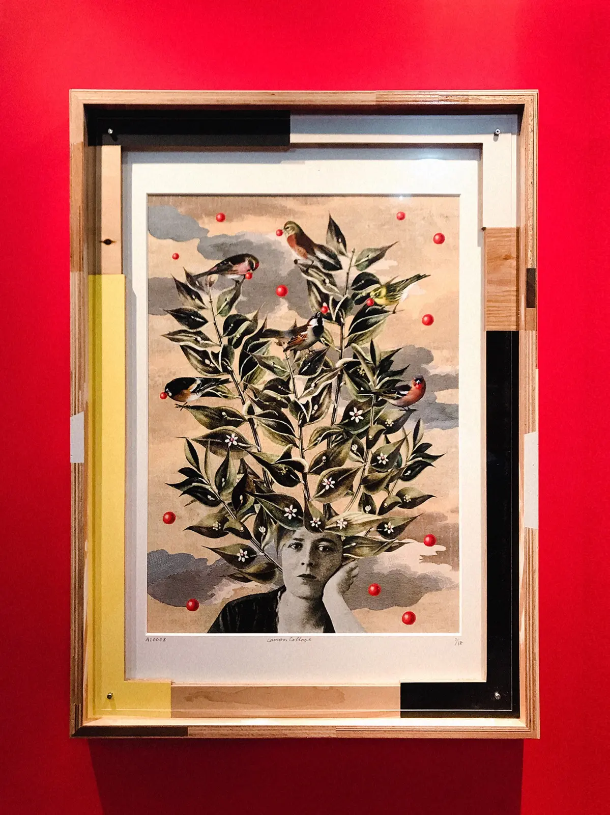 Ruscus aculeatus and 6 birds「ナギイカダと6羽の小鳥」