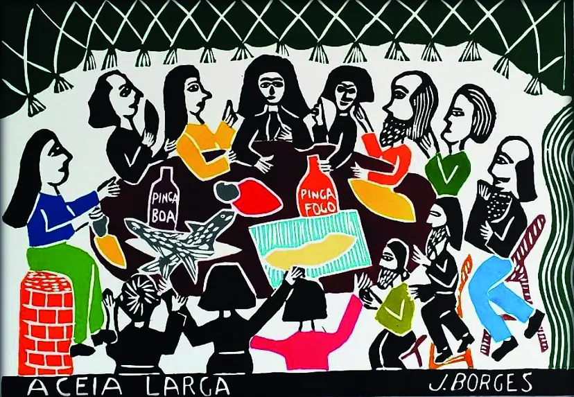 A Ceia Larga by BORGES Wood Block Print ボルジェス木版画