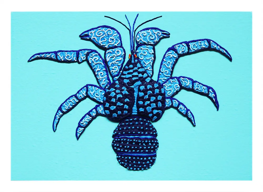 水彩画 生物細密画「ヤシガニ」 真作