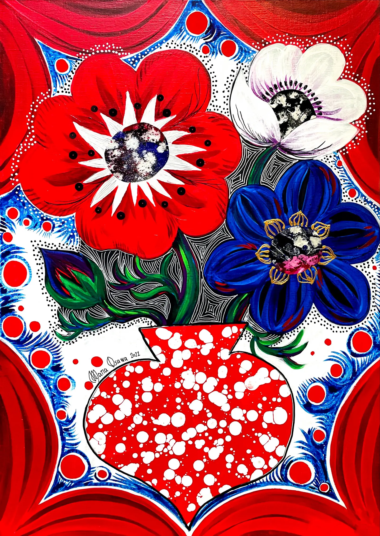 Red Dot Anemone with Flower vase 
