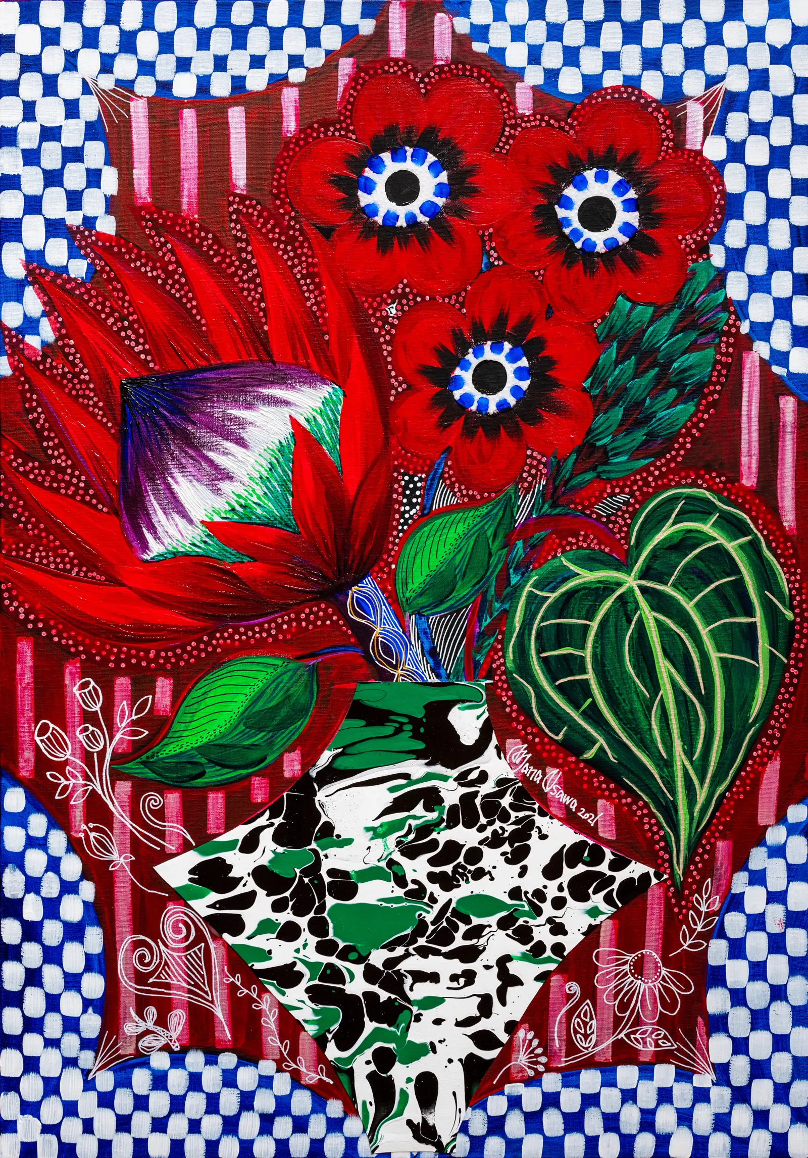 King Protea & Auricula with Flower vase 