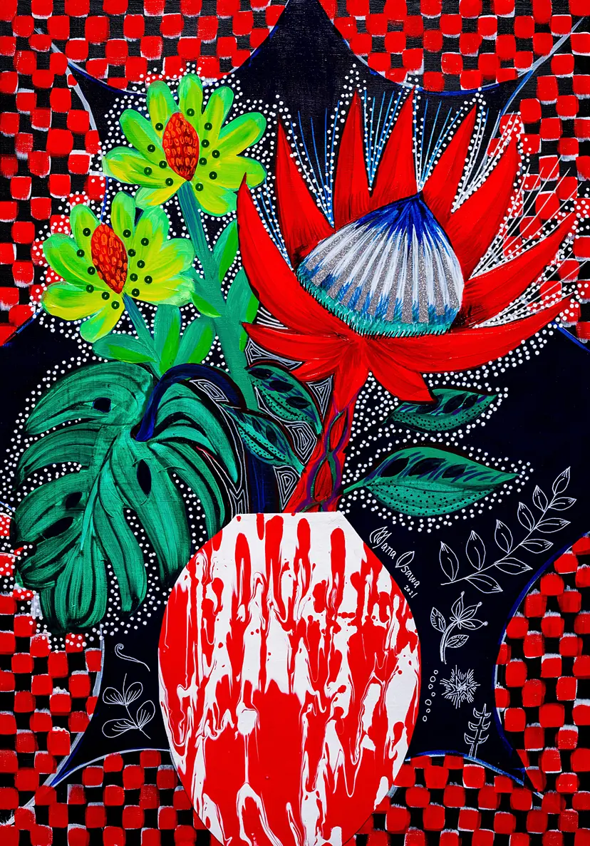 King Protea & Monstera with Flower vase by Mana Osawa / 大沢愛