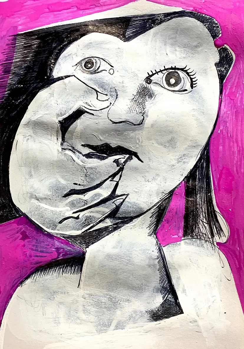口を塞がれる女 / women portrait by 林耕平/コウヘイ画伯