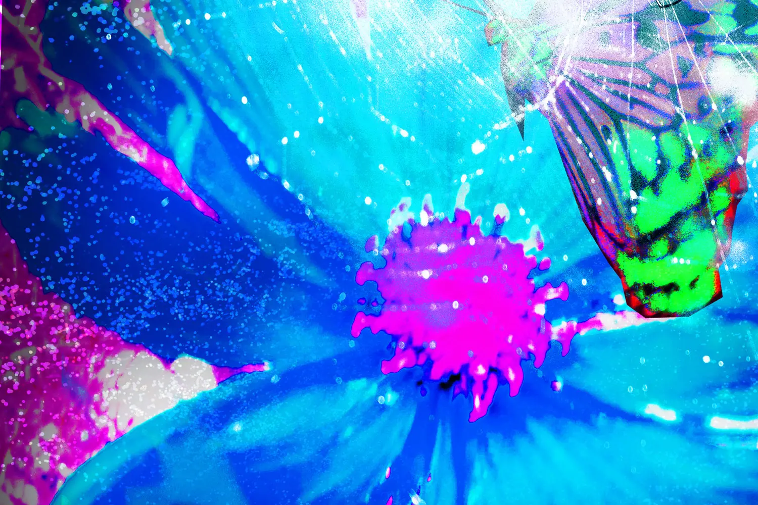 蝶と青い花/Butterflies and blue flowers by シュールハンズタナカ