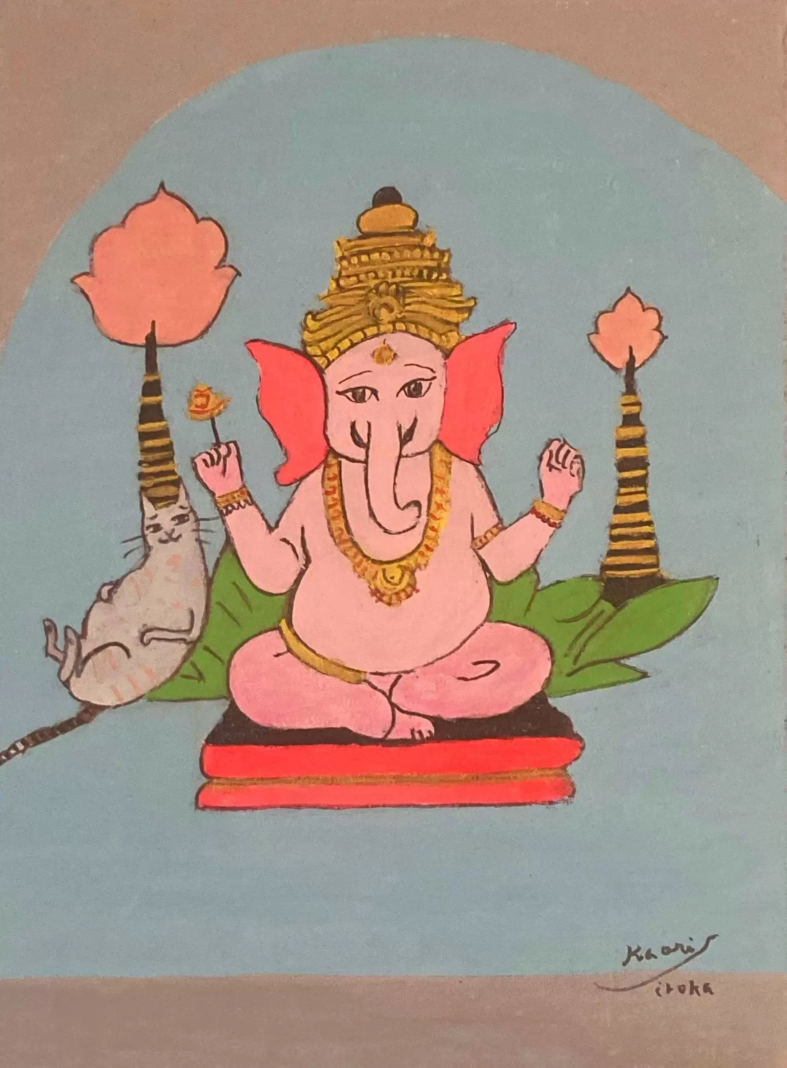 タイのお寺とピンクガネーシャとネコ