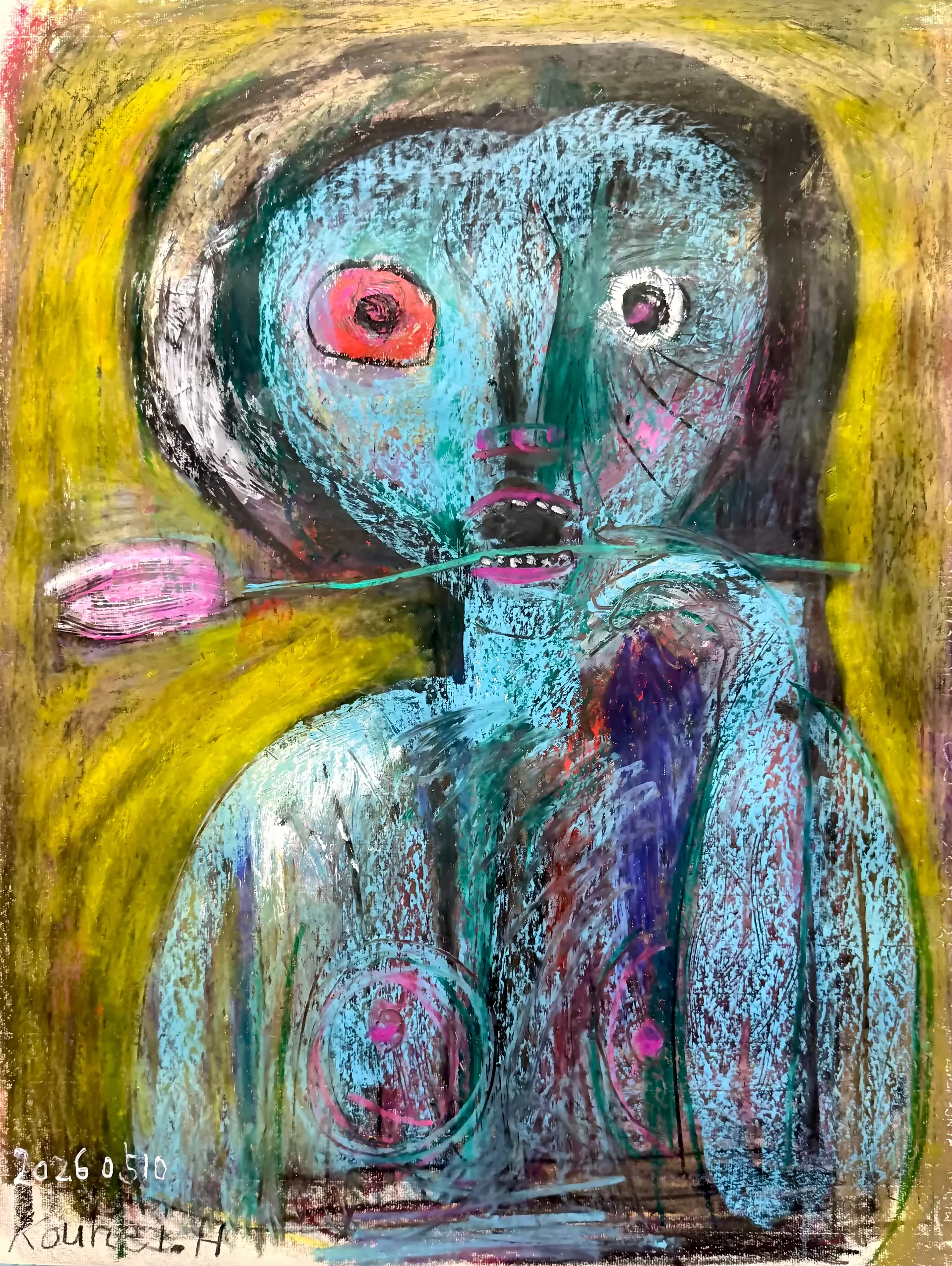 林　耕平　　コウヘイ画伯　　　自画像　　油彩画　　木製ボード プレゼント / Profile20260510 by 林耕平/コウヘイ画伯 | 現代アートの