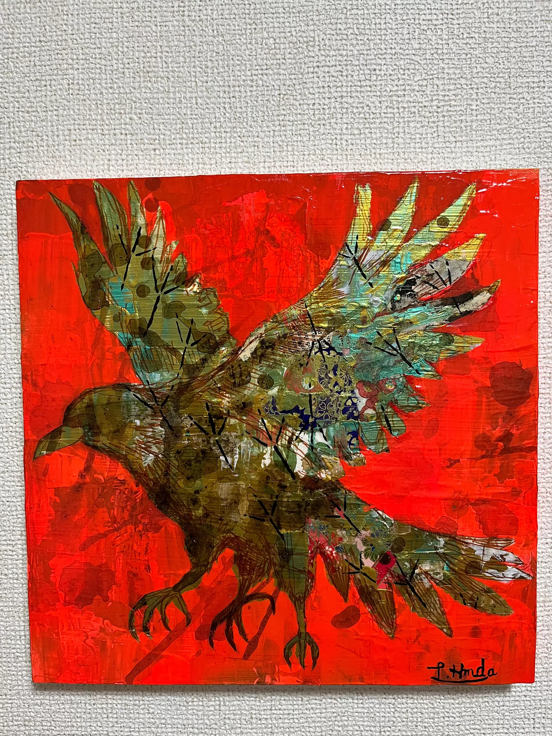 【一点物アート/F0号】八咫烏と月【現代アート/アクリル画/絵画】 TRACE：八咫烏 by 浜田 教司 | 現代アートの販売・通販 | ArtSticker