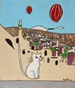 カッパドキアの奇岩と気球とネコ
