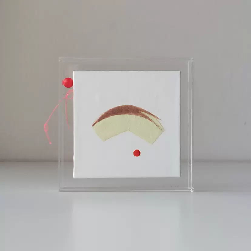 a pudding-colored rabbit-shaped apple slice by Ikuko Matsuo