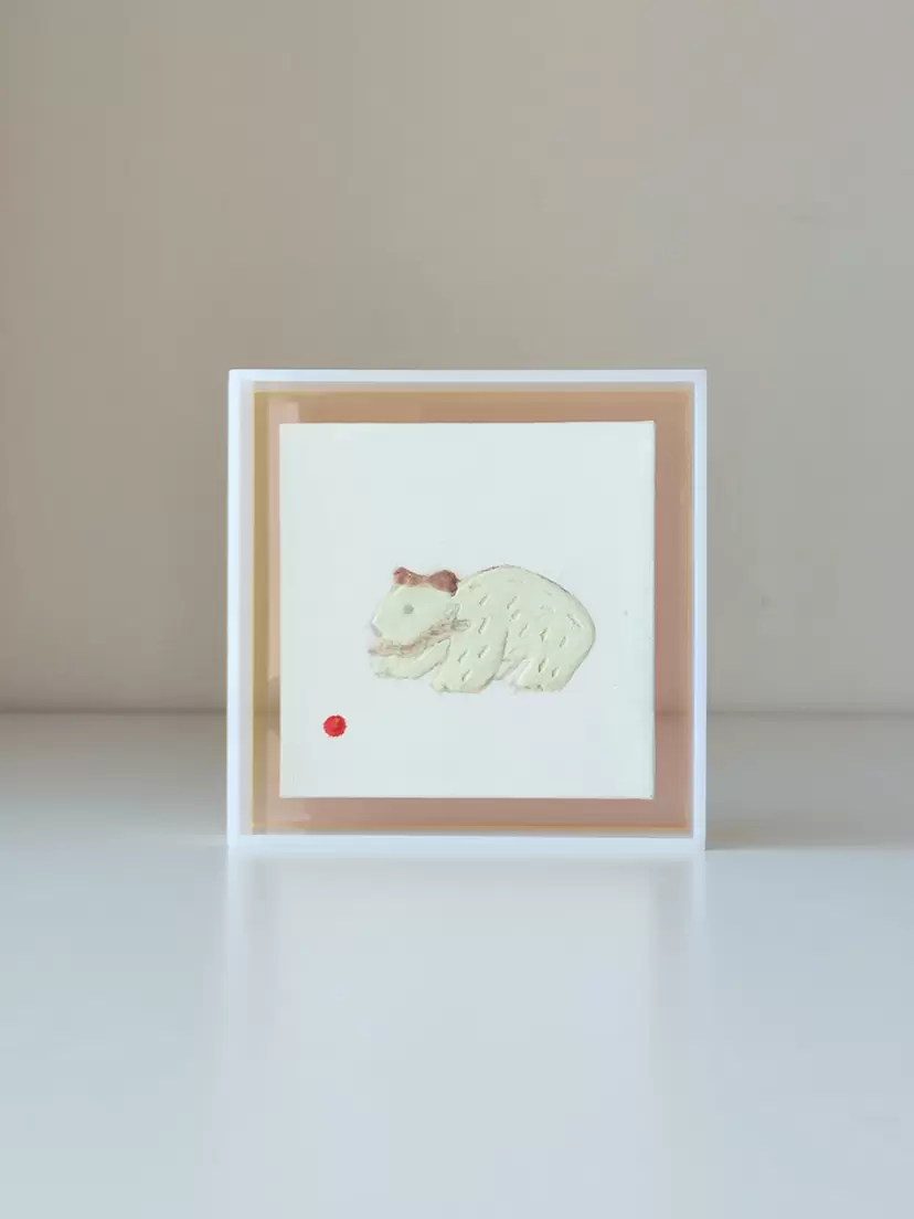 Pudding-colored carved wooden bear by Ikuko Matsuo