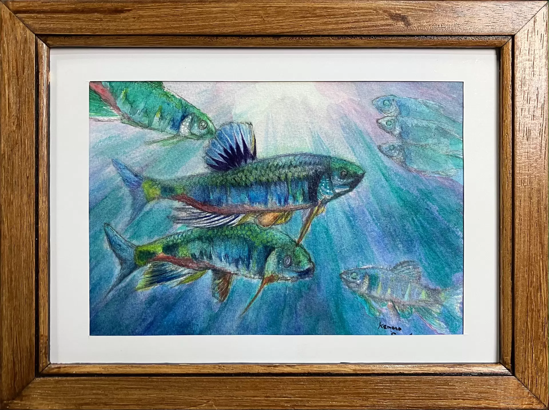 真作】絵画 杉本善男 パステル画 魚 人気作家 逸品 K147 - 美術品