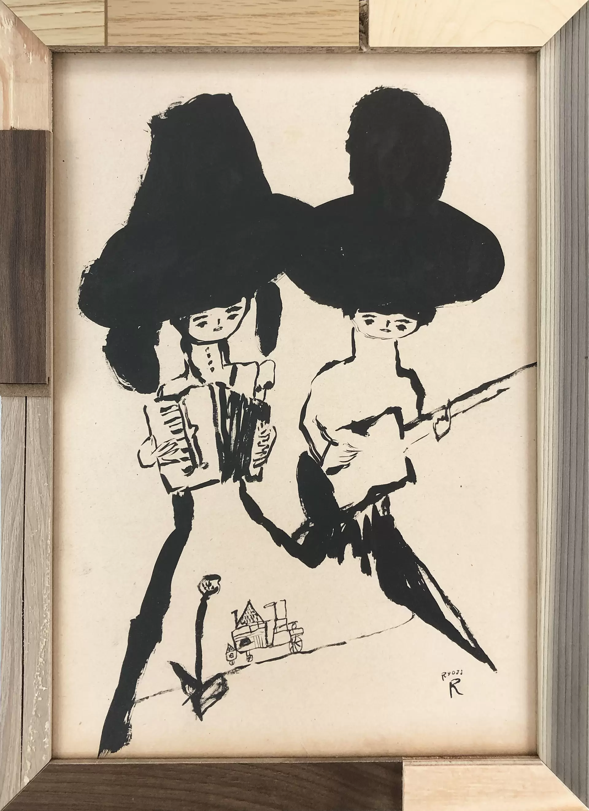 良品　絵画 new born - drawings #42 - 枕元にあったギター by 荒井 良二