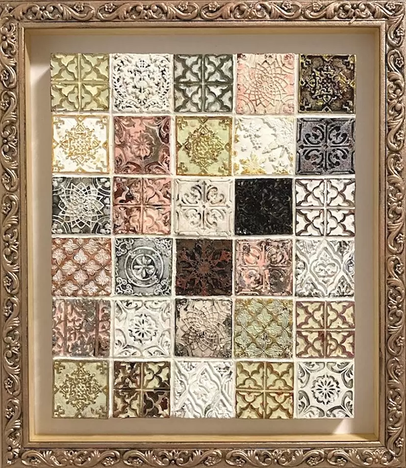 Kishimoto Kozo 抽象画 絵画 ミクストメディア 現代美術　アート 抽象画 絵画 ミクストメディア 秋永清二 「古代の夢」 額付き