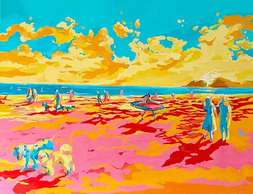 真作】絵画 作者不詳 アクリル画 砂丘 風が描く自然のアート U11