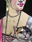 With a white cat 