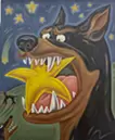 ほしを食べようとする犬となかなか食べさせてくれないほし