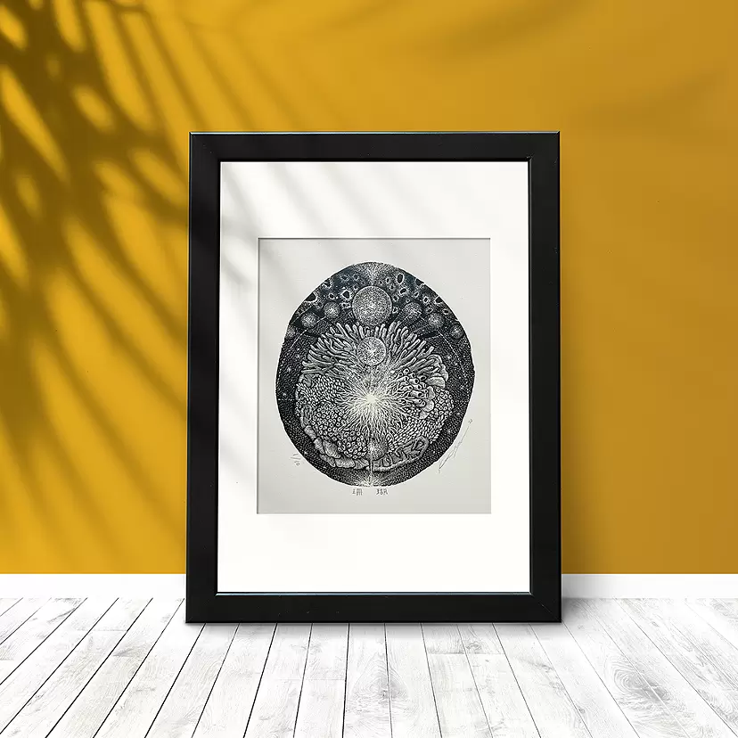 アンティークリトグラフ「L'illusion」幻影 いとうけんじ作 版画 / リトグラフ / シルクスクリーン 抽象画 額装