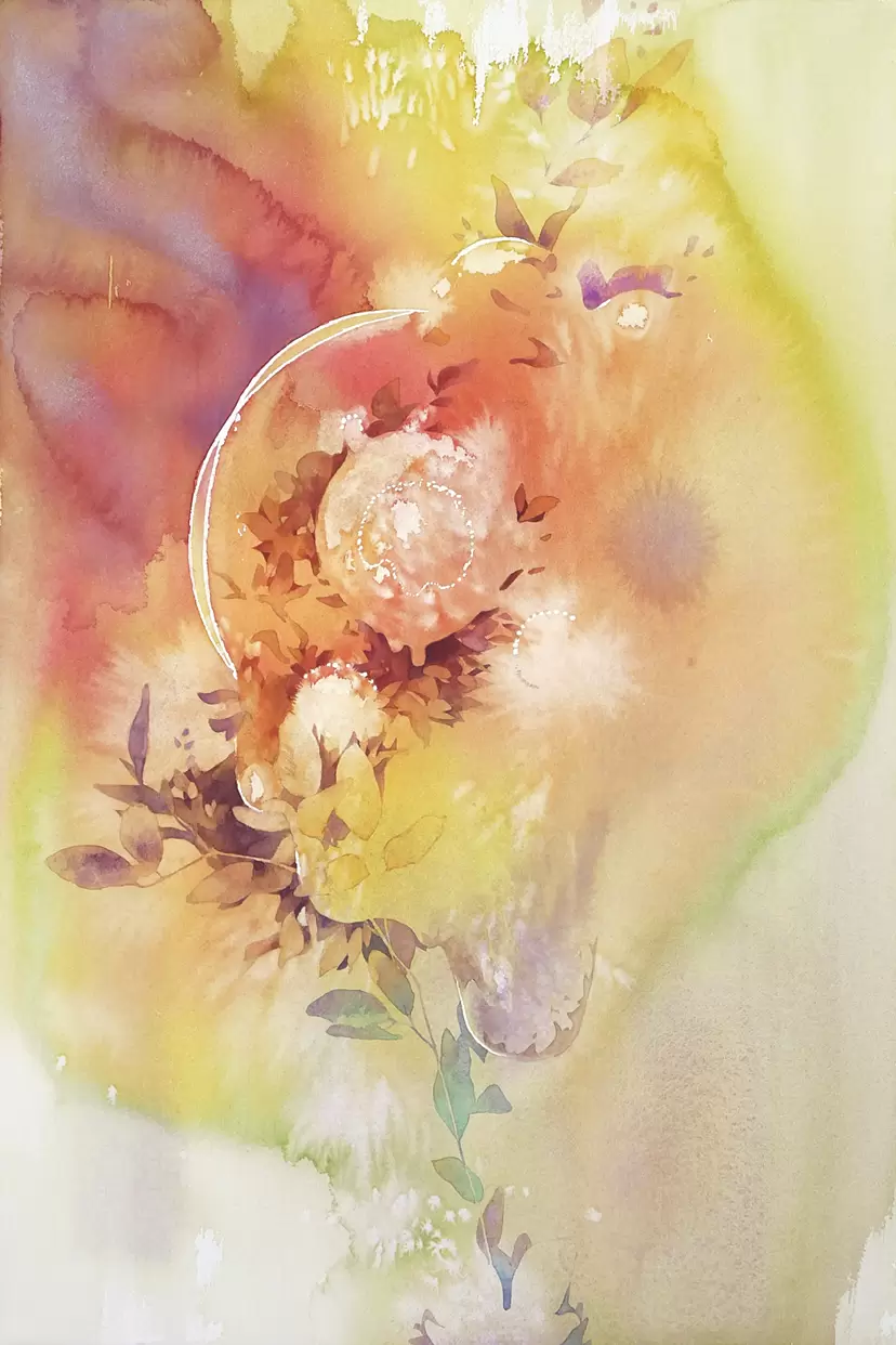 春の風に揺れて　水彩画原画　size11cm スクエア 春の風に揺れて 水彩画原画 size11cm スクエア Eng sub] One