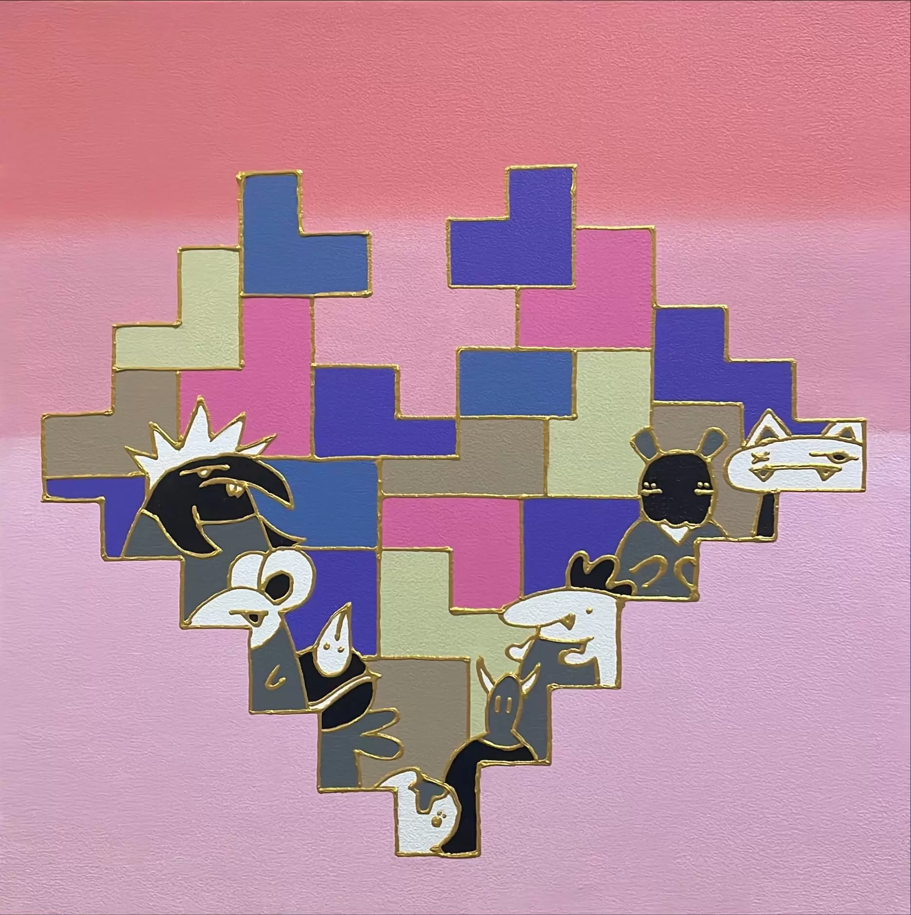 Heart/gradation pink (black & grey ver)